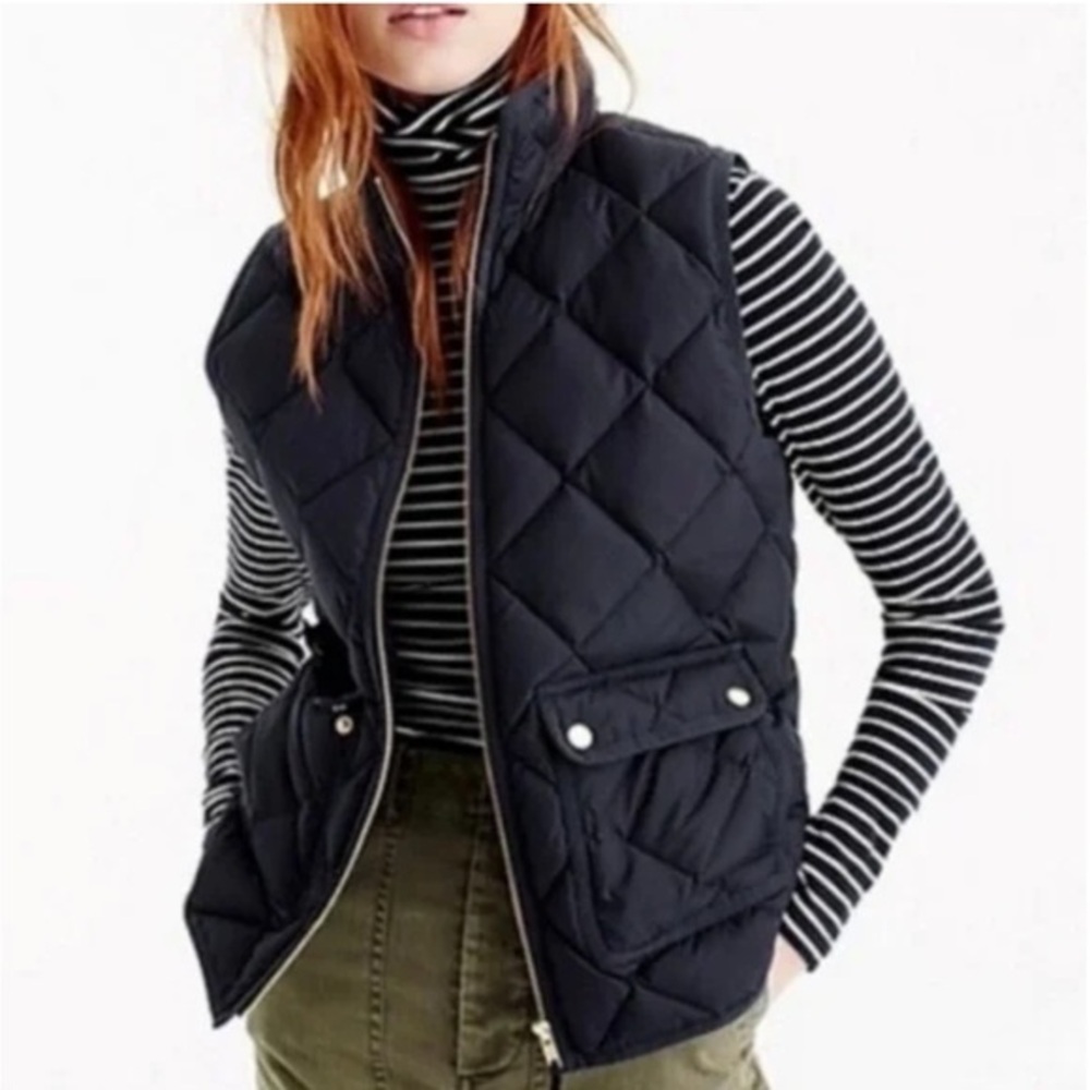 J.Crew Excursion Quilted Black Zipper Closure Down Vest With Pockets S